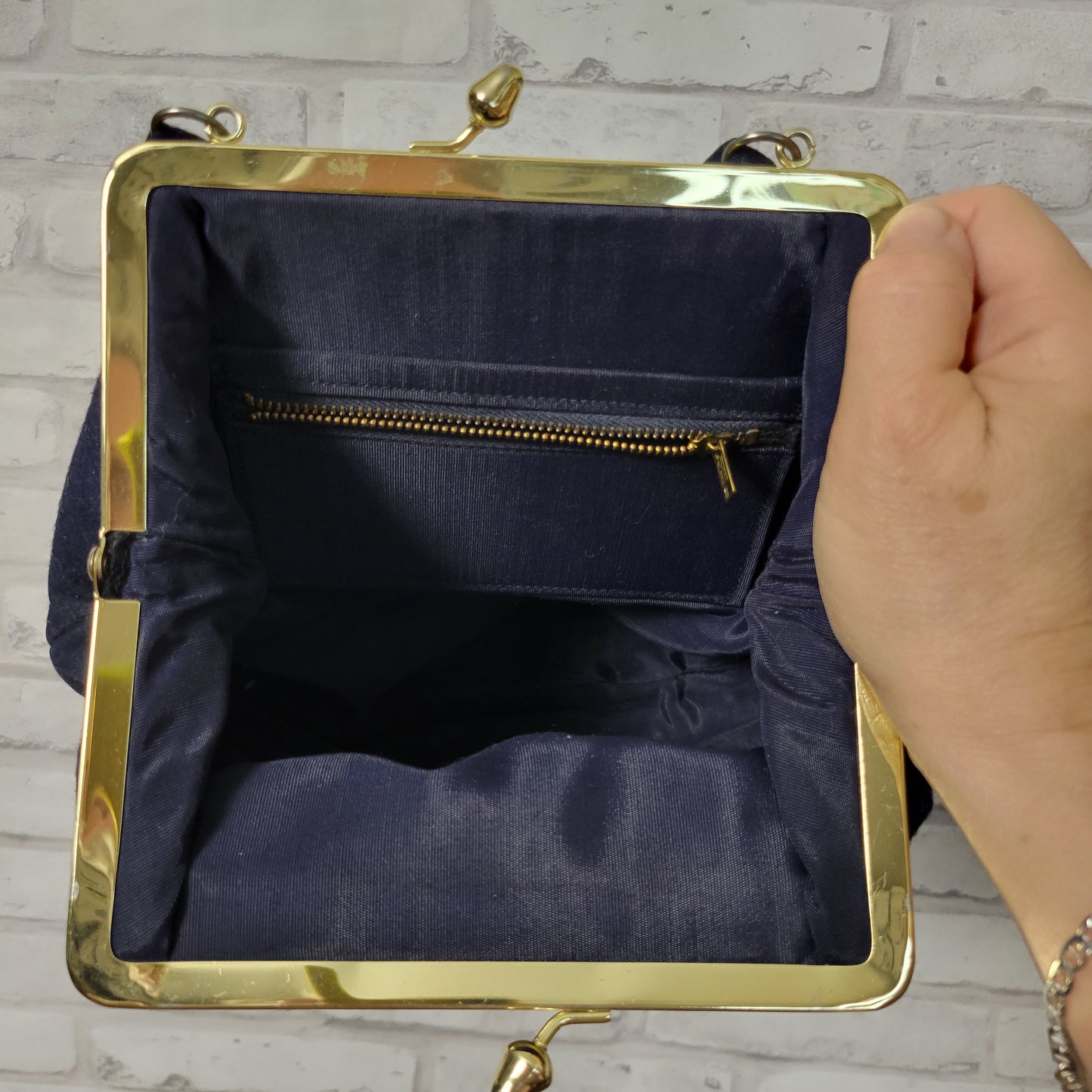 1950s handbag bundle -- Navy blue leather by Etra and wool