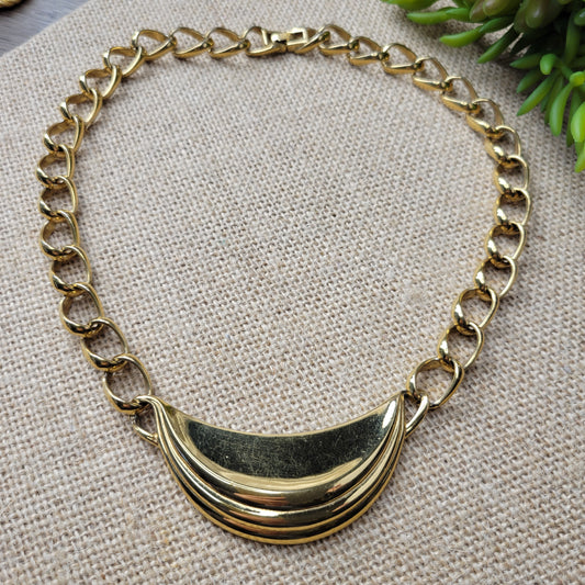 Monet chunky gold-tone chain and half-moon collar necklace, 1980s-90s