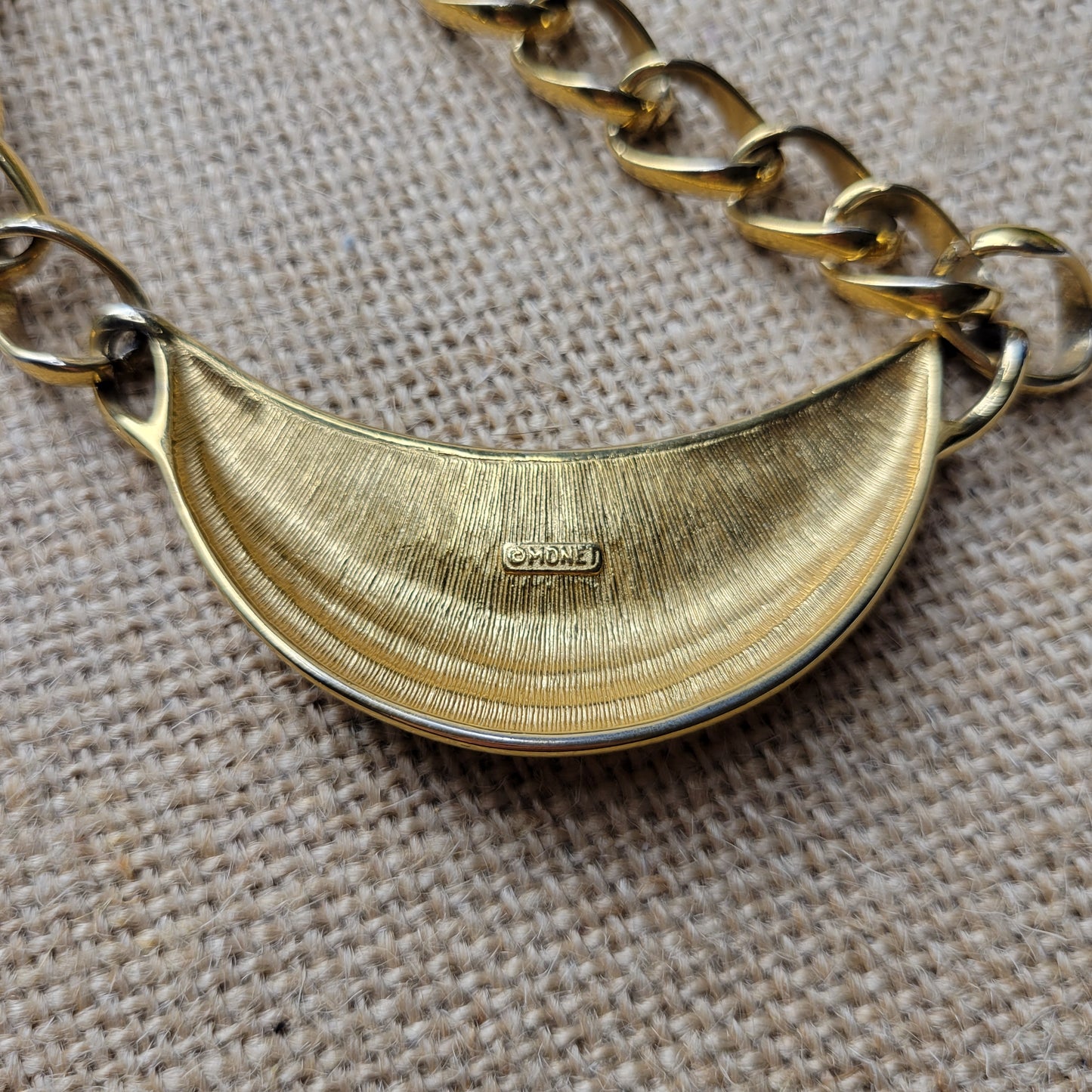 Monet chunky gold-tone chain and half-moon collar necklace, 1980s-90s