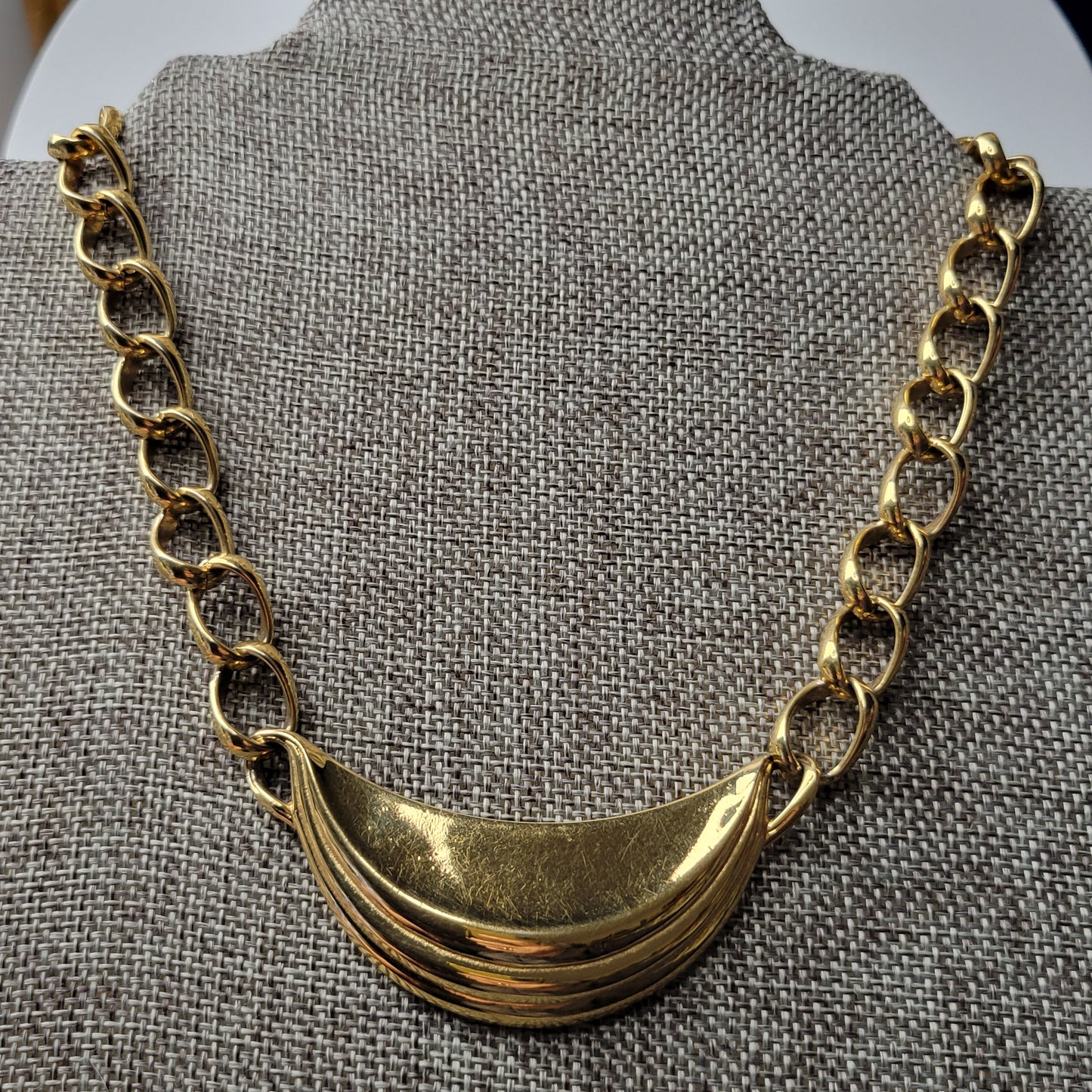 Monet chunky gold-tone chain and half-moon collar necklace, 1980s-90s