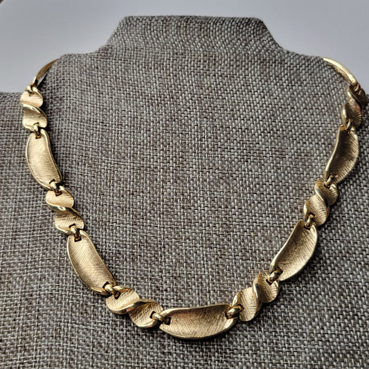 Trifari brushed gold-tone collar necklace, vintage 1980s, 16 inches