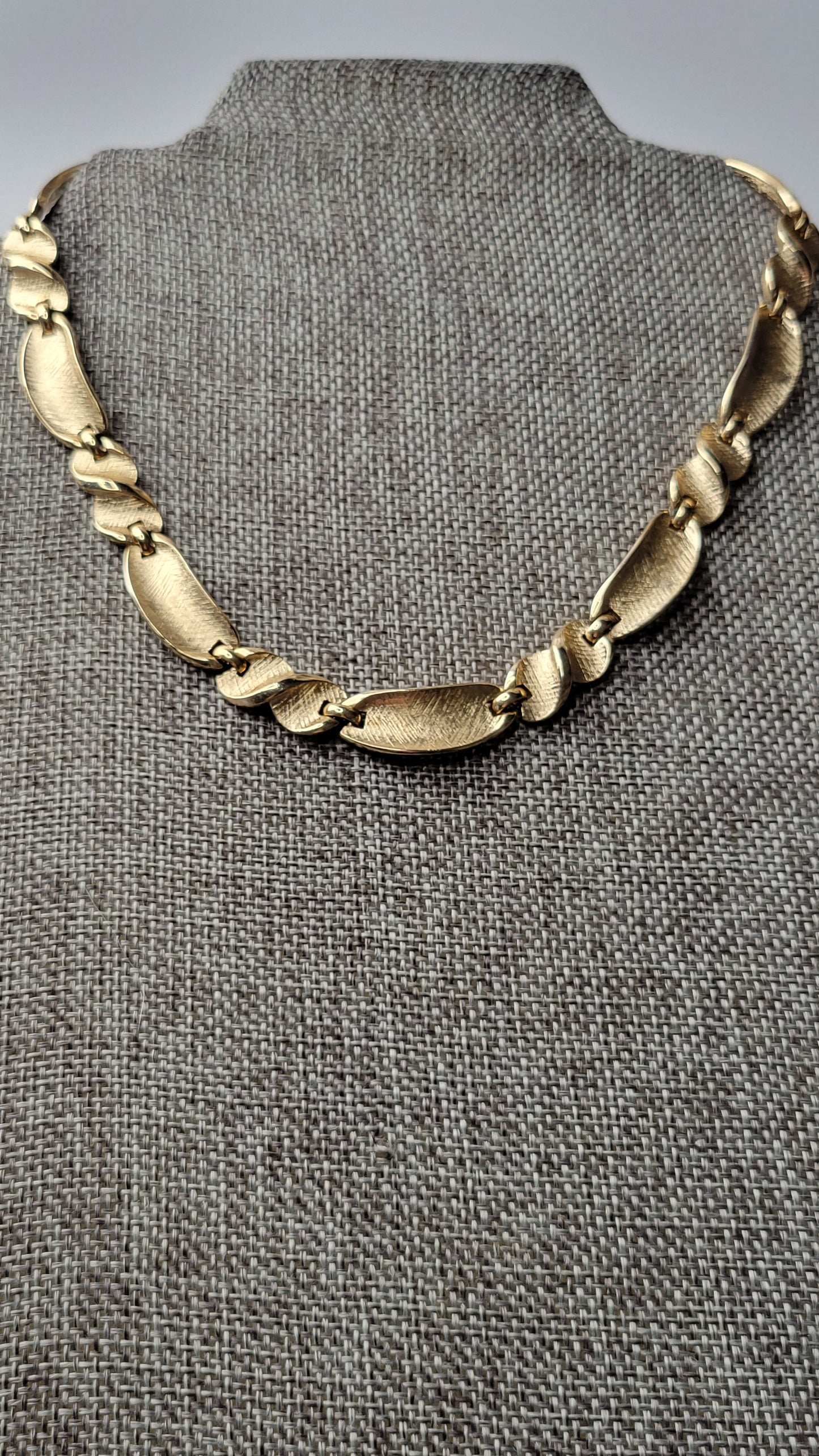 Trifari brushed gold-tone collar necklace, vintage 1980s, 16 inches