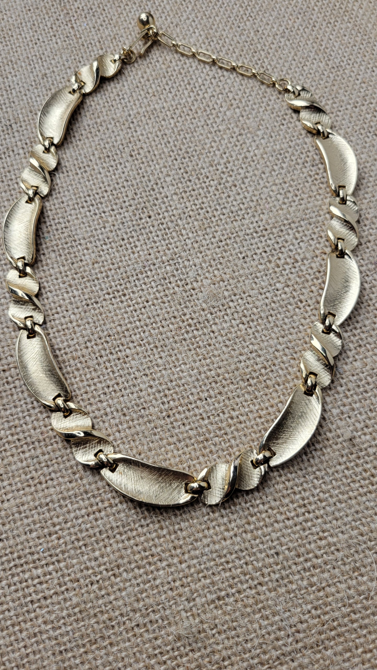 Trifari brushed gold-tone collar necklace, vintage 1980s, 16 inches