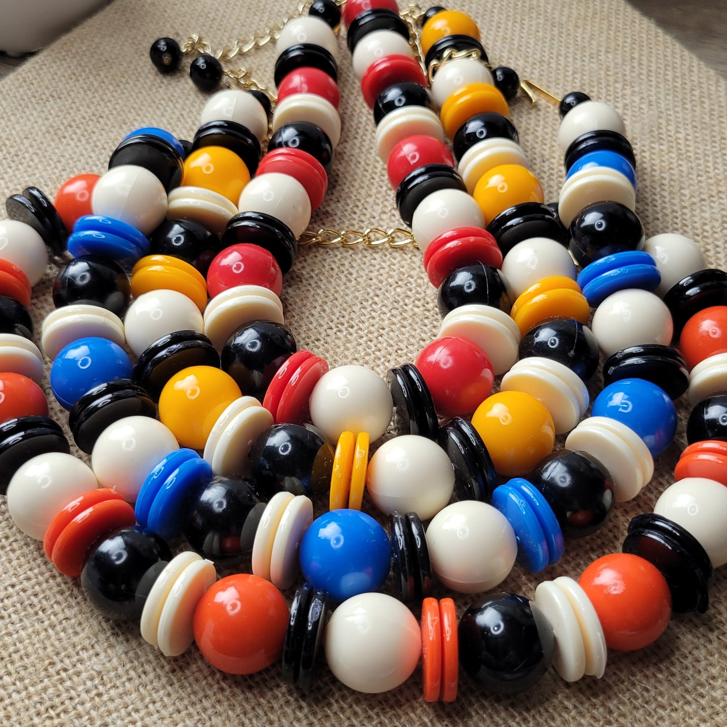 Bright beaded lucite plastic necklace 1960s West German new-old stock 16-inch choker, choice