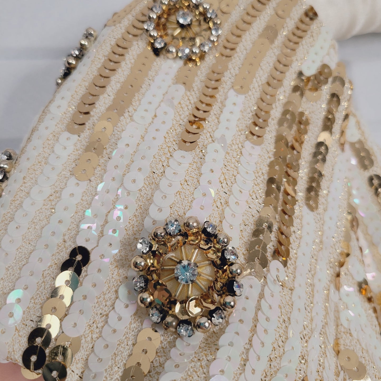 Alyce Designs size 10 cream gold sequin short cocktail party dress mini vintage 1980s