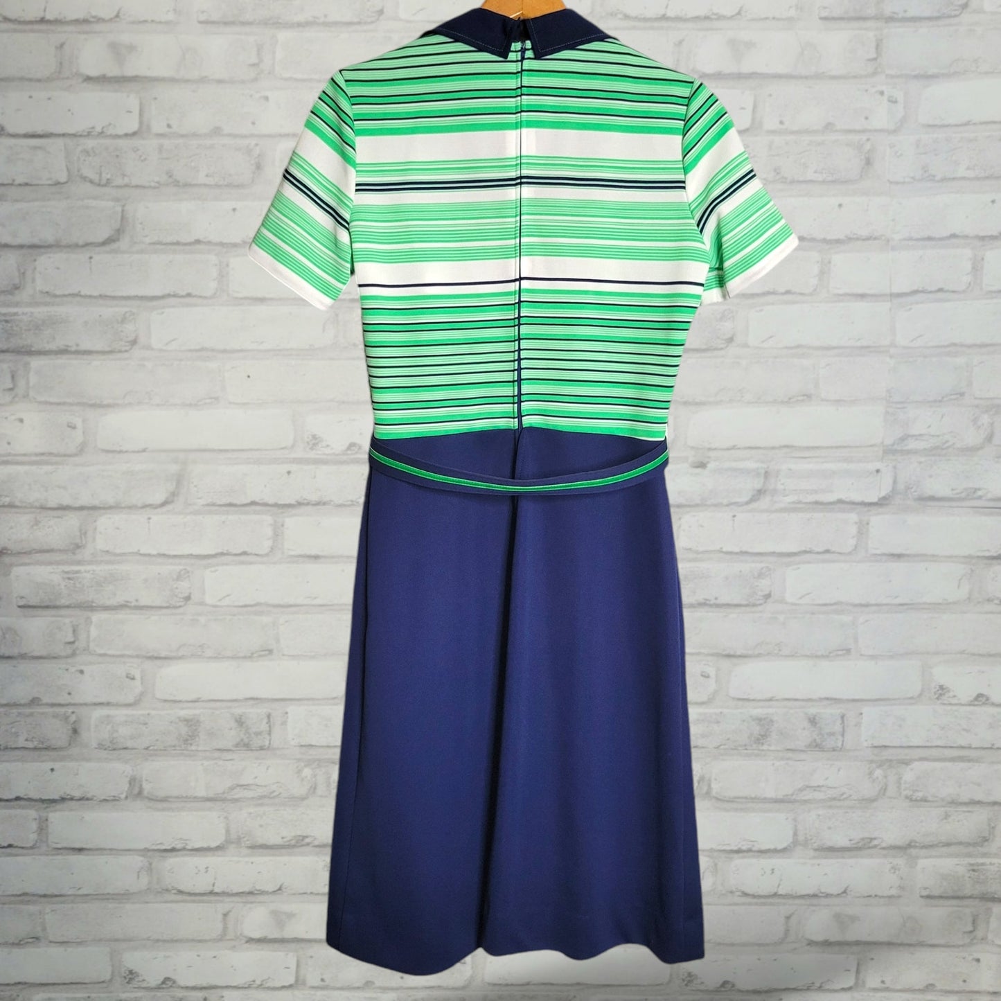 Vintage 2-piece dress jacket set in sporty navy blue green stripe sz 16 Jerrie Lurie