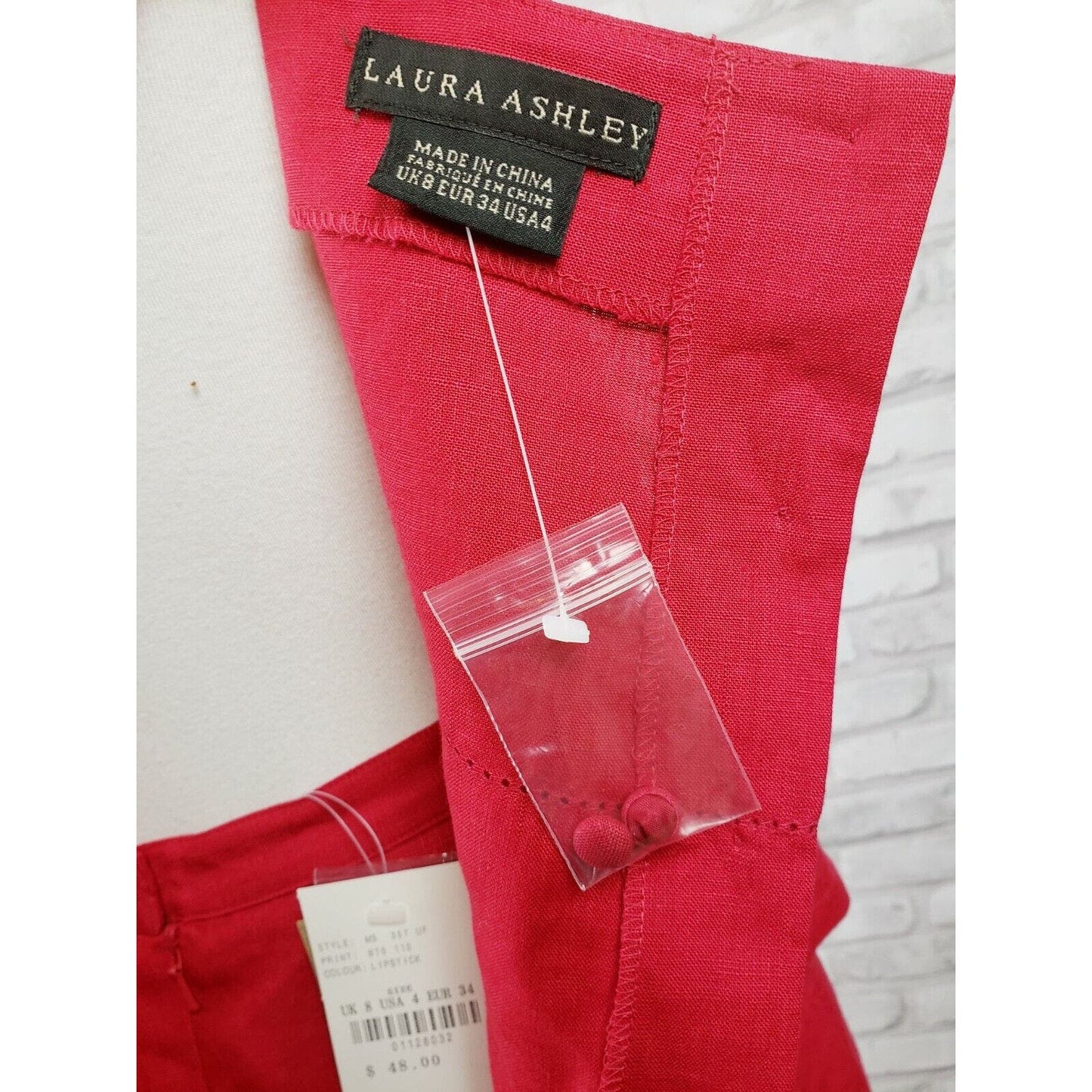 Laura Ashley size 4 camisole and pencil skirt set Lipstick red 100% linen