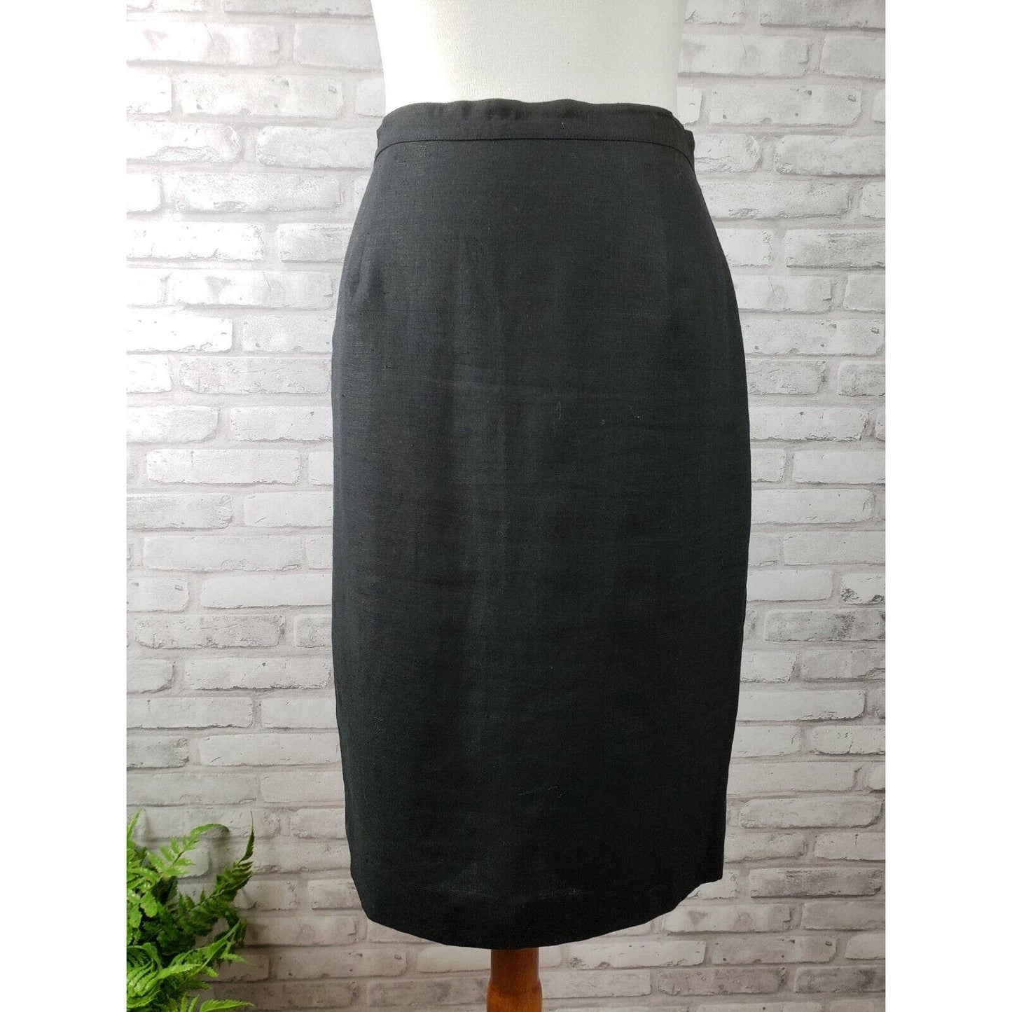 Laura Ashley sz 6 short sleeve jacket and pencil skirt suit set black 100% linen