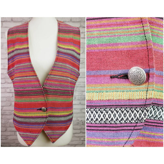 1980s Capezio Southwest cotton stripe vest, women's size Medium vintage clothing