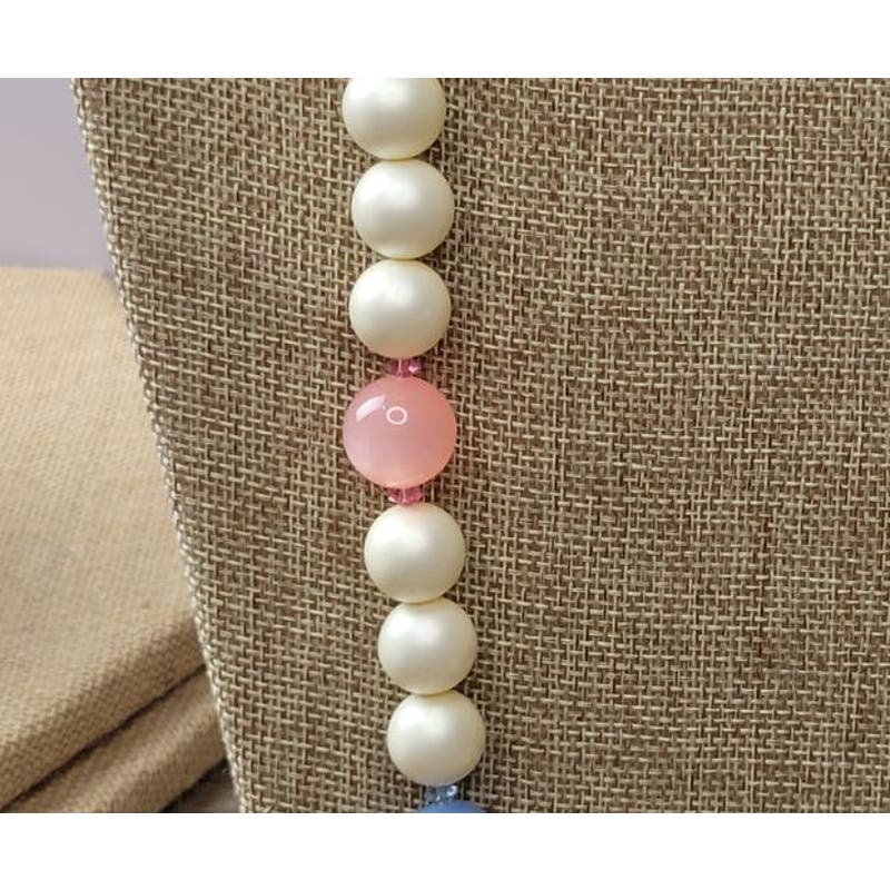Vintage pastels moonglow lucite faux pearl and crystal necklace, 1960s deadstock jewelry