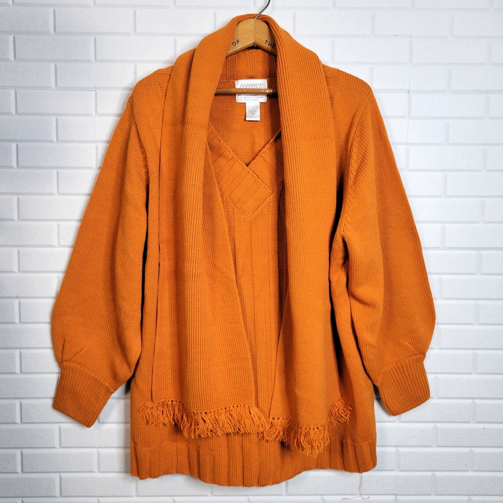 Vintage Sideffects Plus Womens 1X orange V neck sweater with scarf oversized boho