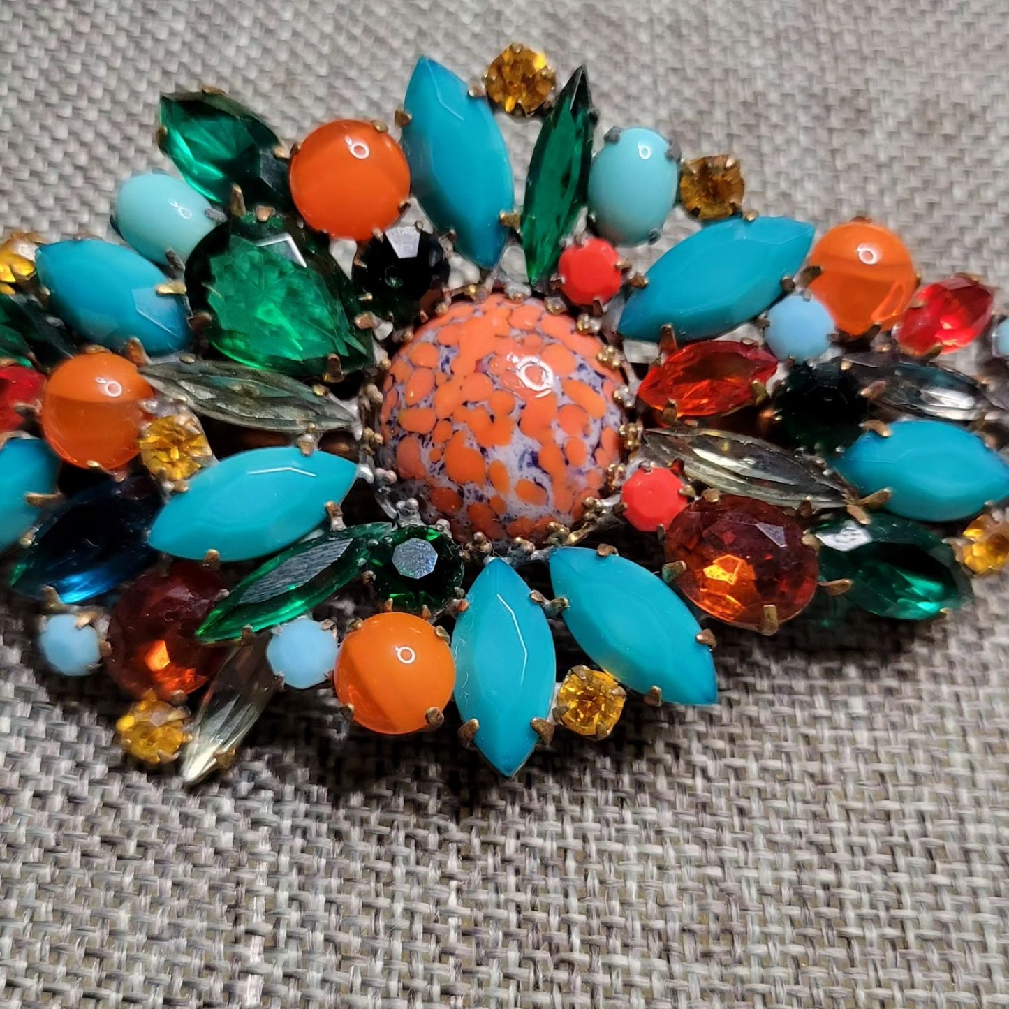 Lilien Czech for Meadham-Kirchhoff runway rhinestone hair clasp barrette aqua orange