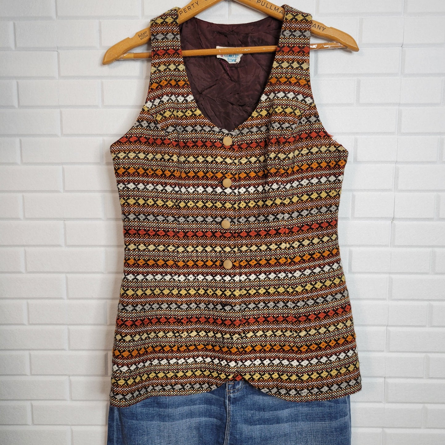 College Town womens vest size M fitted woven fabric boho Western cabincore