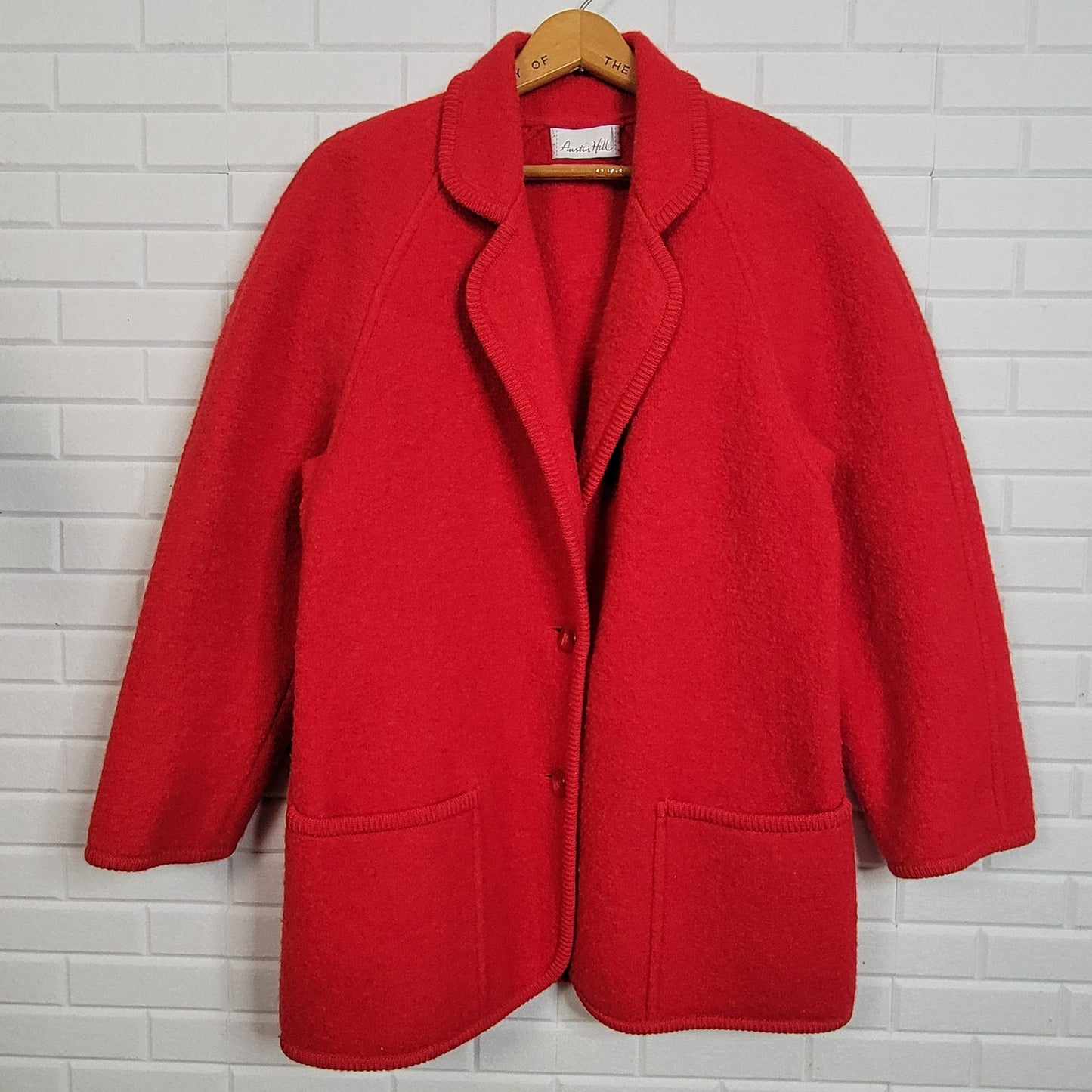 Austin Hill red boiled wool tailored jacket size M/L Vintage 1980s equestrian