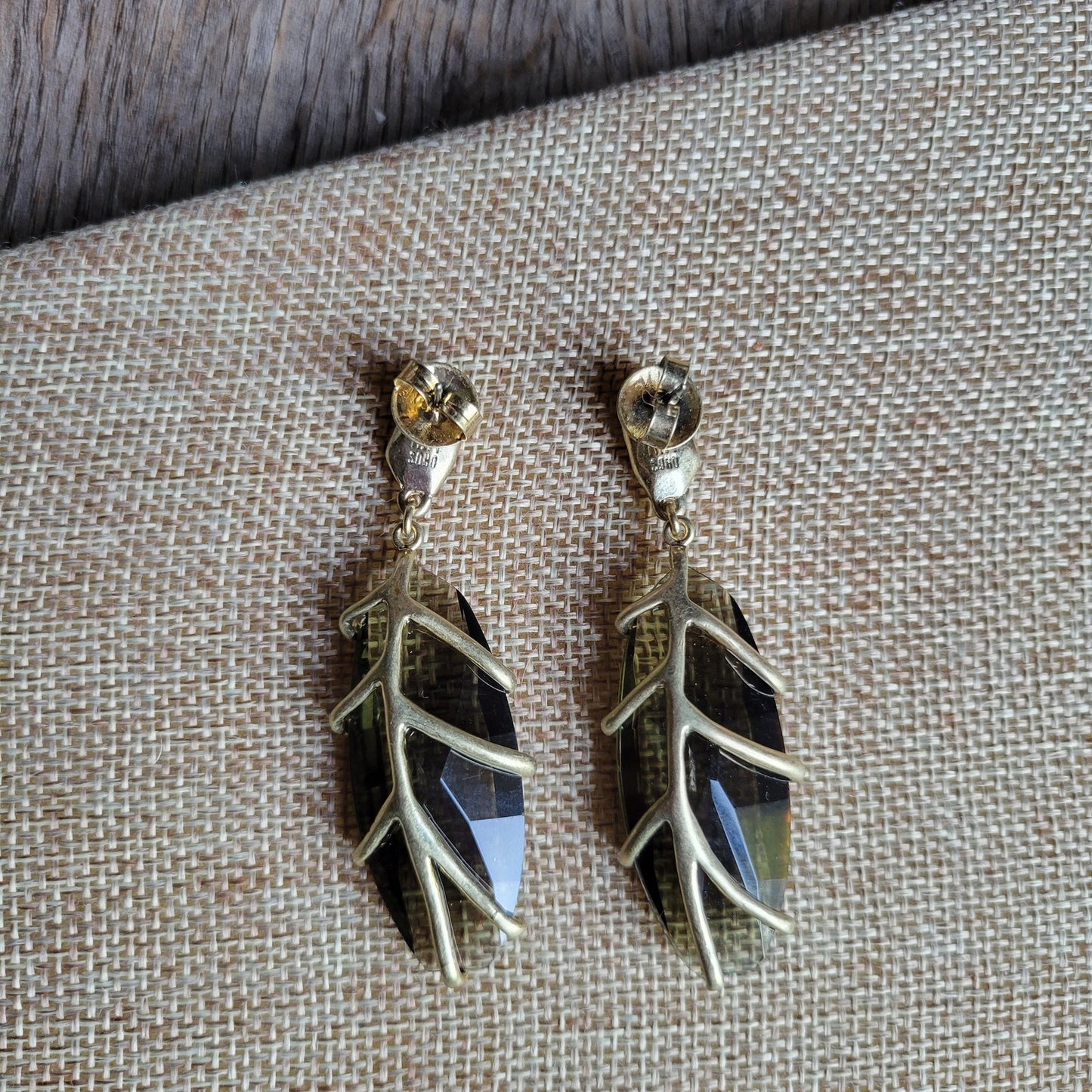 Robert Lee Morris RLM Pierced Earrings Smoky Gray Acrylic Drops Leaf Design