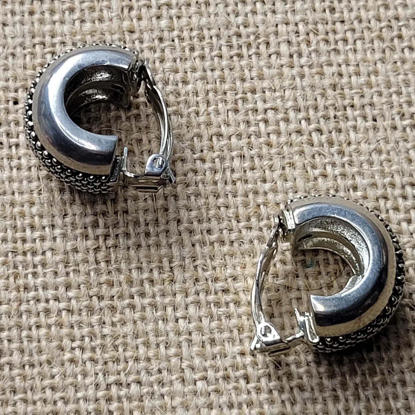 1980s clip-on small hoop earrings artisan made Bruce Cabot pewter Modernist