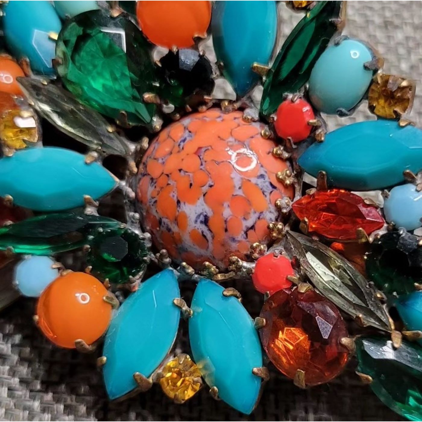 Lilien Czech for Meadham-Kirchhoff runway rhinestone hair clasp barrette aqua orange