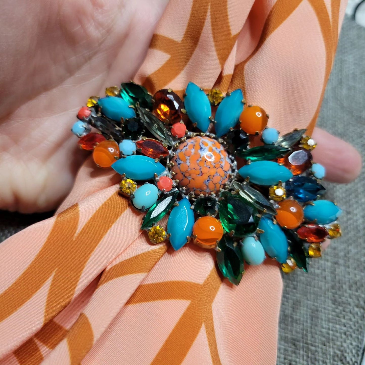 Lilien Czech for Meadham-Kirchhoff runway rhinestone hair clasp barrette aqua orange