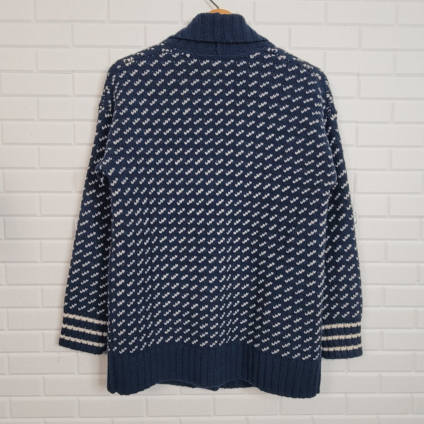 L.L. Bean womans navy blue shawl neck cardigan lambswool size M/L cottagecore academia