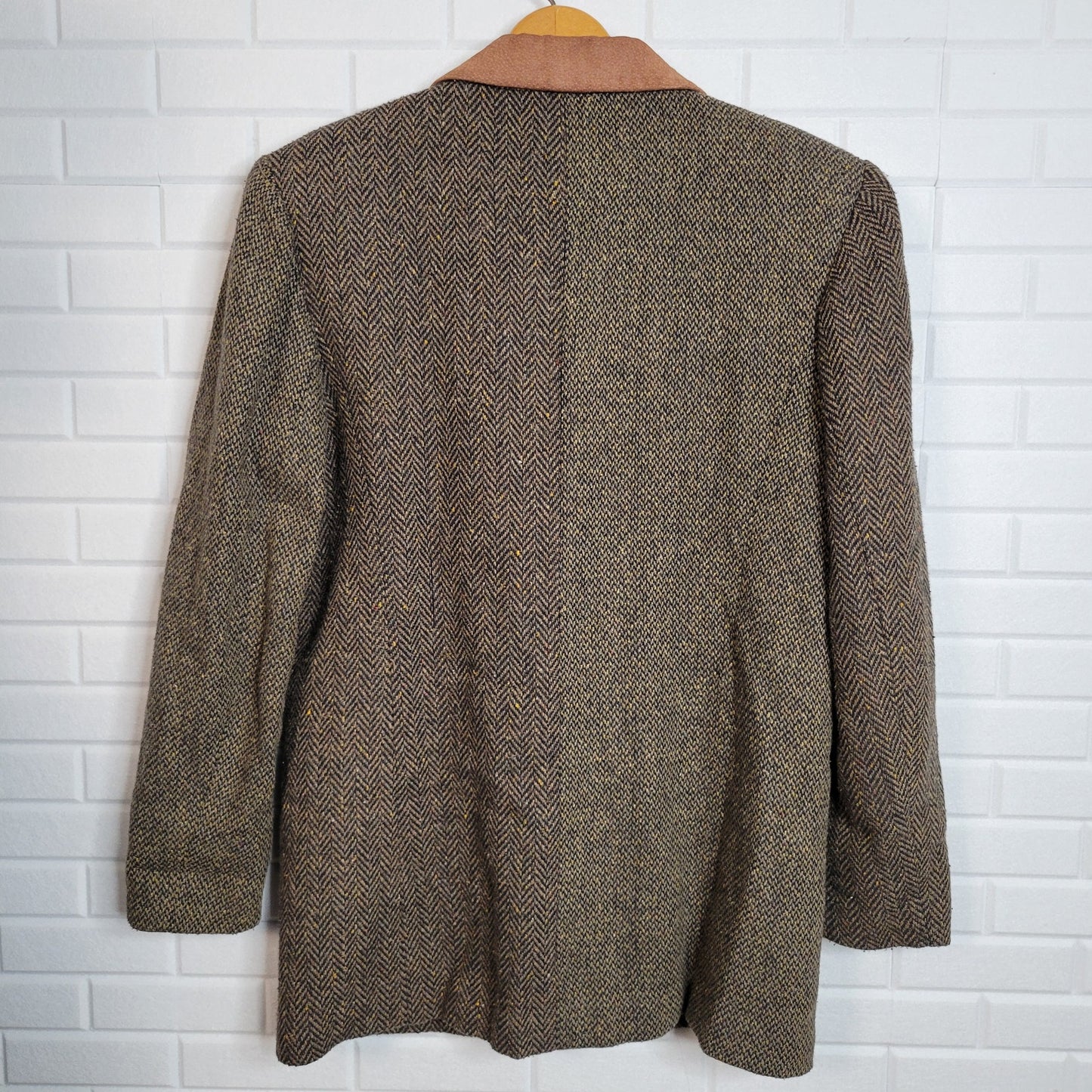 Vintage The Limited blazer womens size S mixed herringbone and tweed with suede equestrian