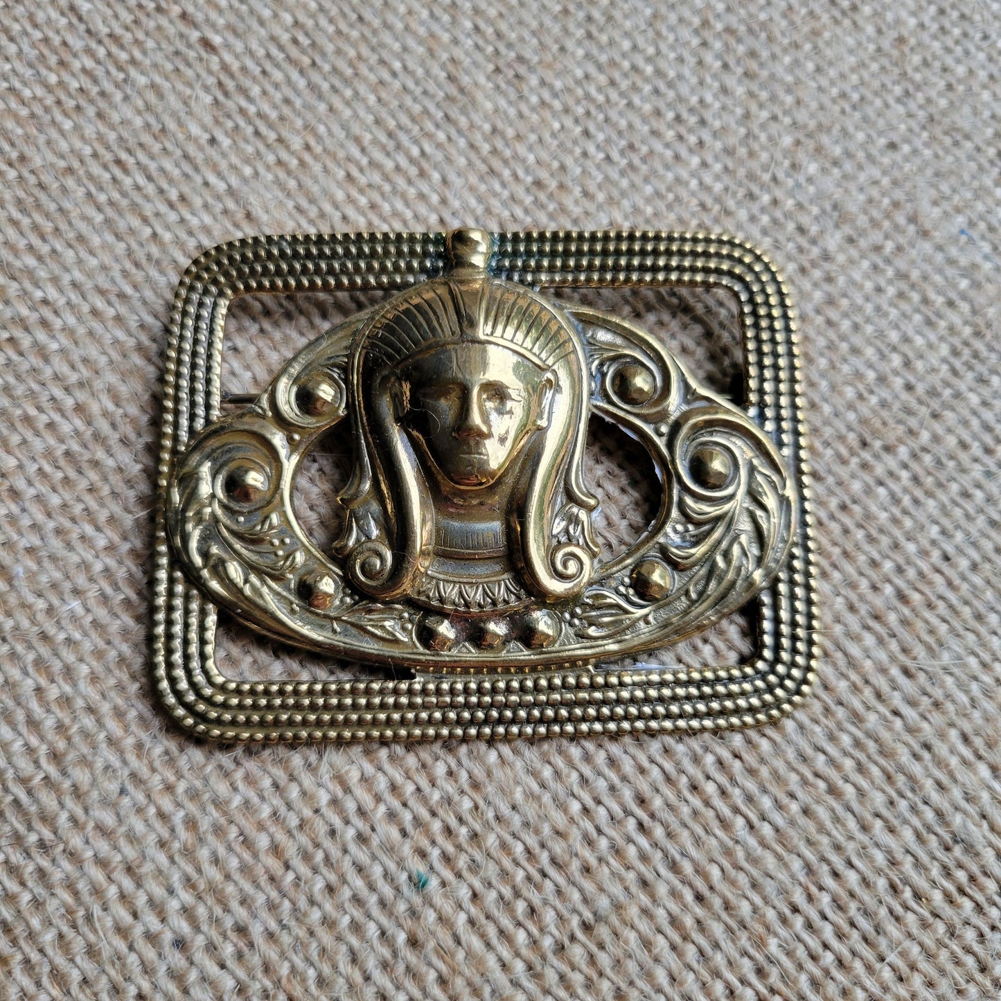 Egyptian Revival sash pin brooch brass Art Deco pharaoh