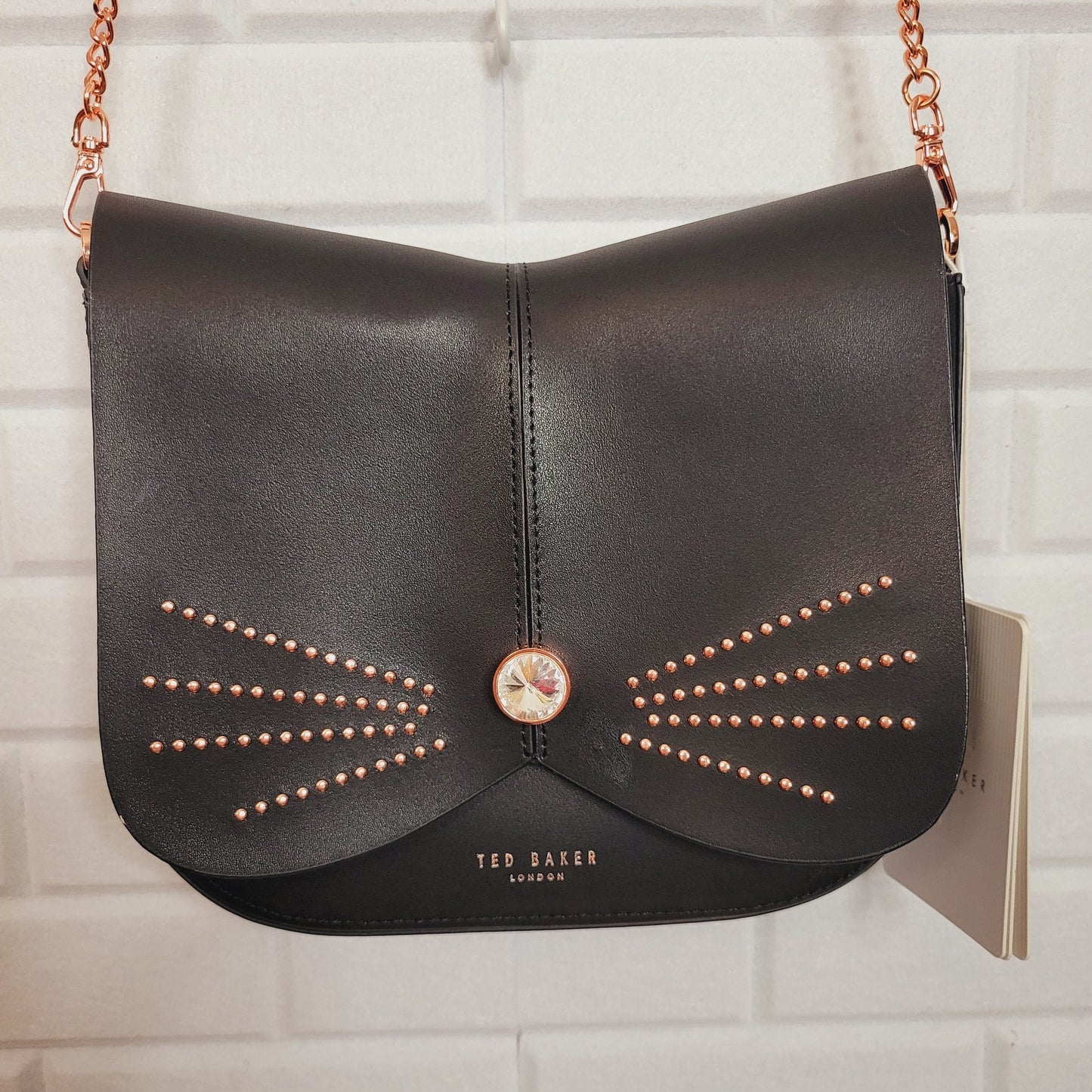 Ted Baker London cat bag black leather rose gold crossbody NWT