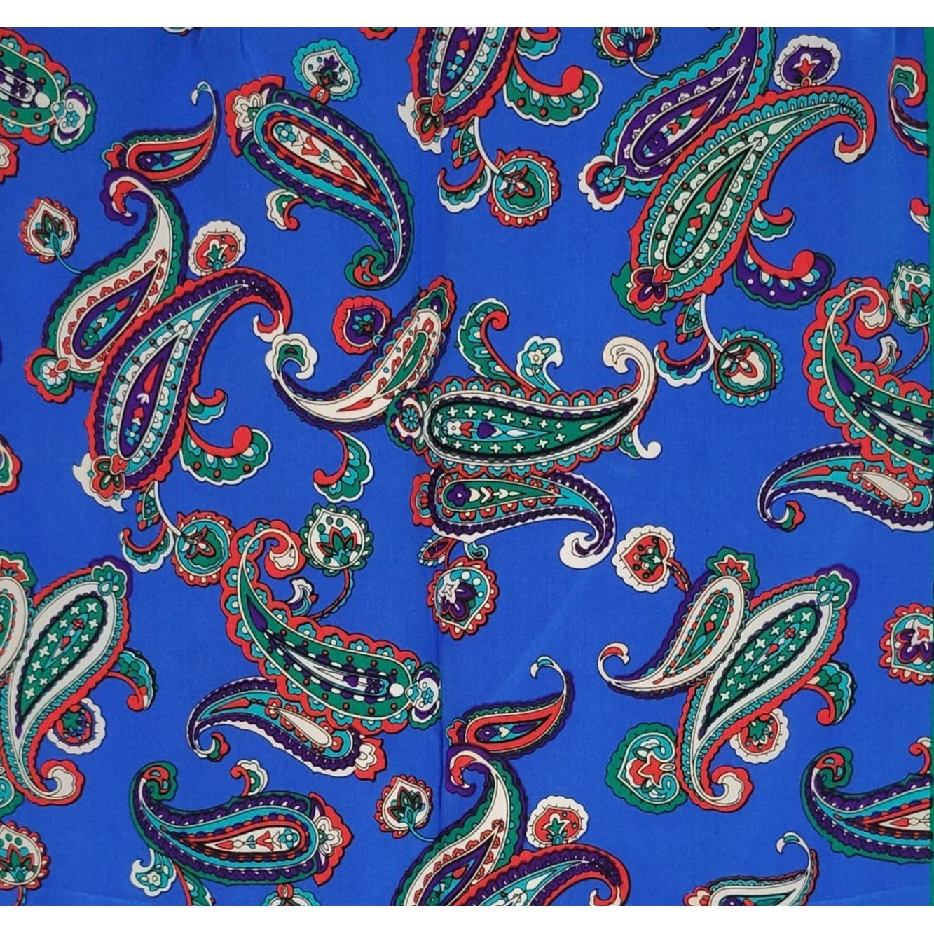 1980s Anne Klein Silk Scarf Paisley Design blue green red paisley long rectangle hand-rolled hem