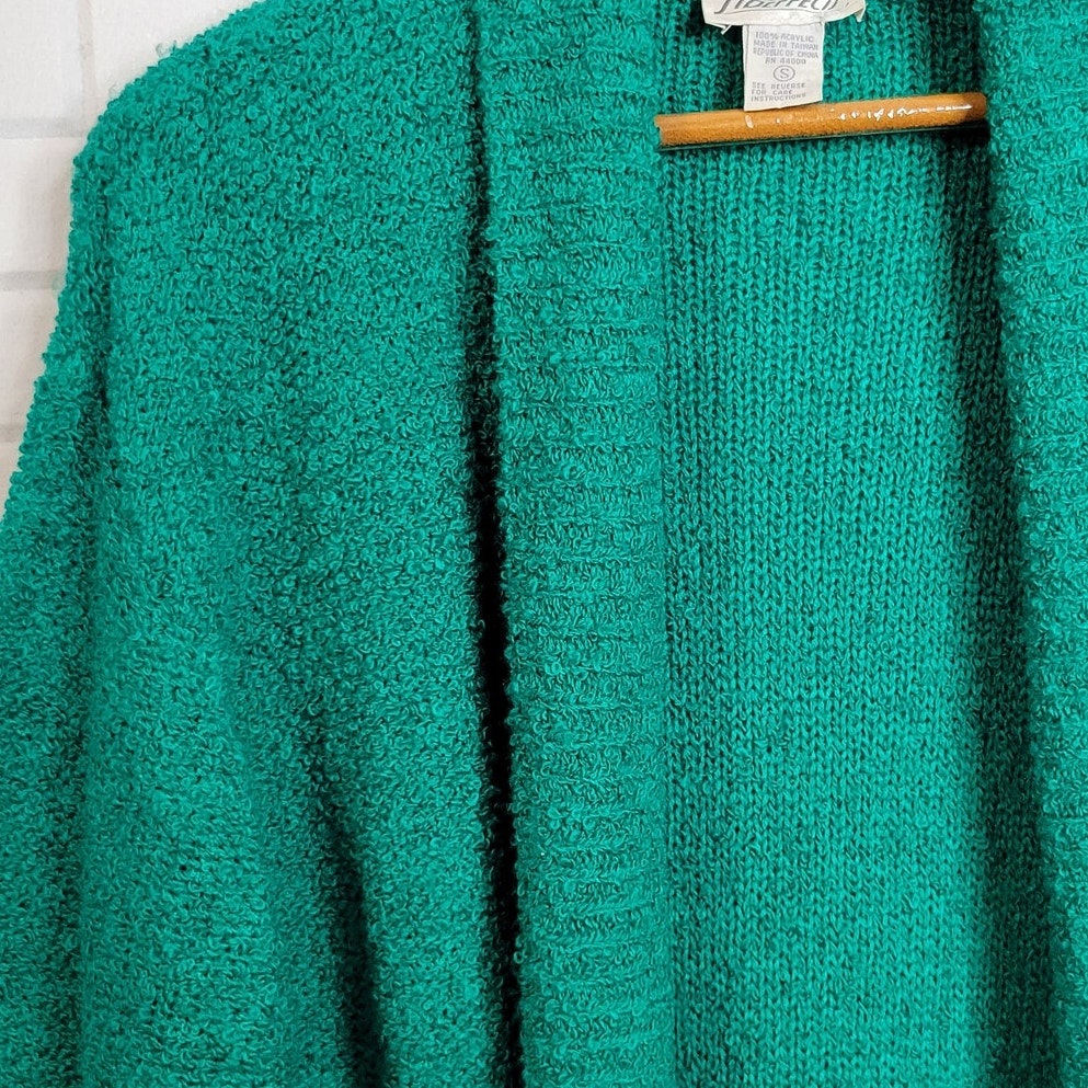 Sideffects long cardigan sweater womens sz S kelly green boucle knit vintage