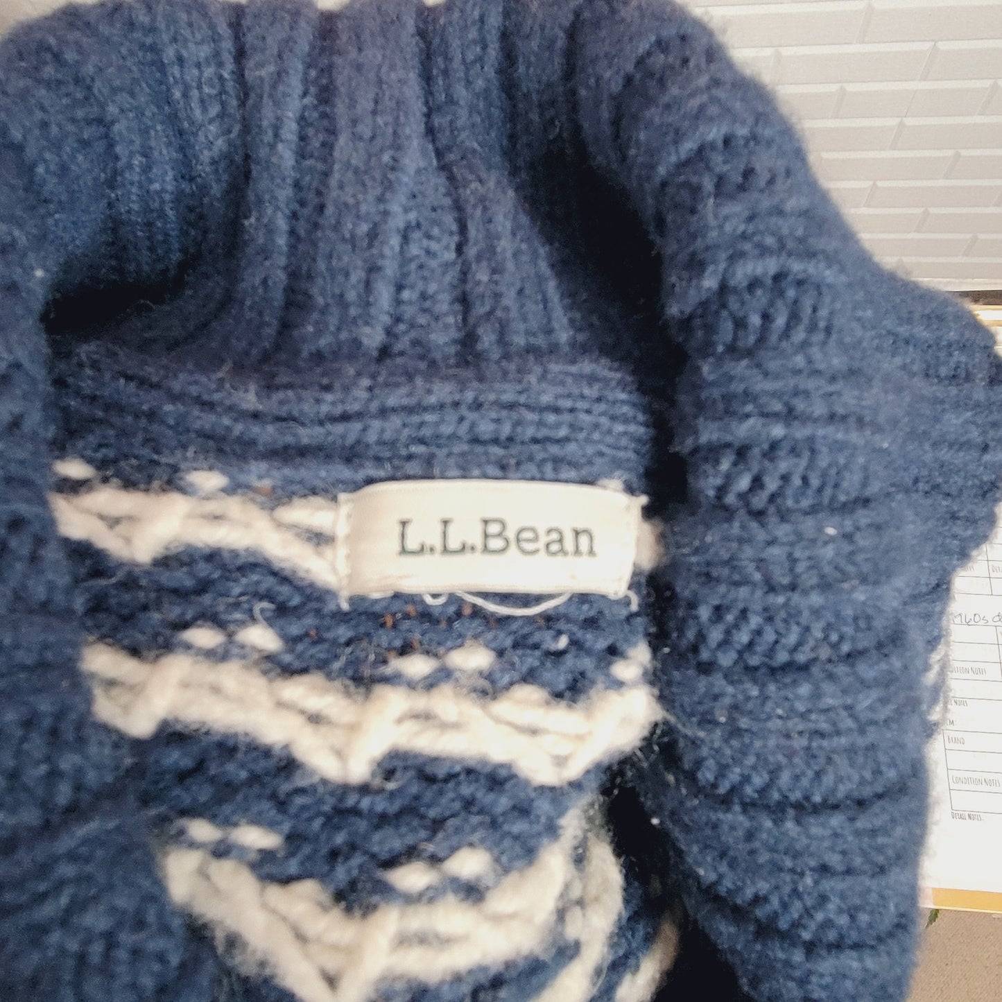 L.L. Bean womans navy blue shawl neck cardigan lambswool size M/L cottagecore academia