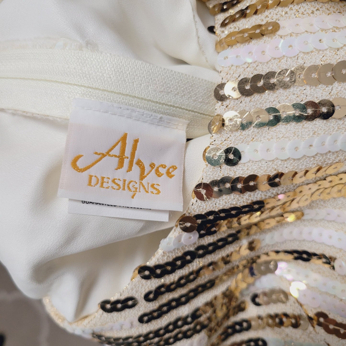 Alyce Designs size 10 cream gold sequin short cocktail party dress mini vintage 1980s