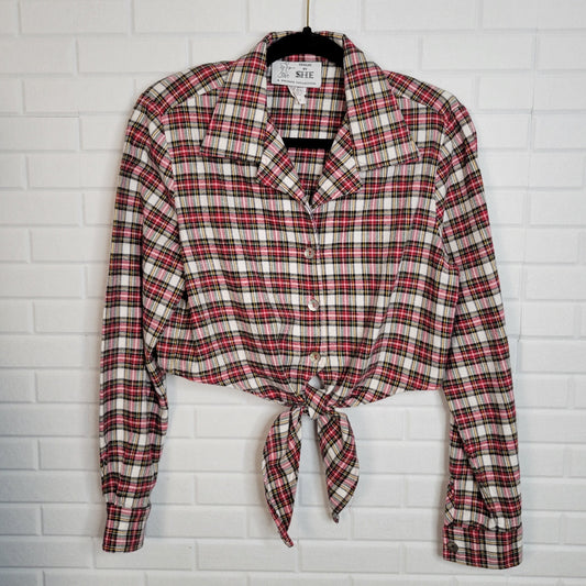 Vintage plaid flannel cropped button up shirt Designs by She oversized XS