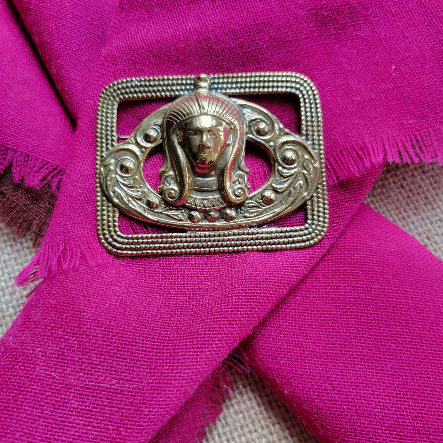 Egyptian Revival sash pin brooch brass Art Deco pharaoh