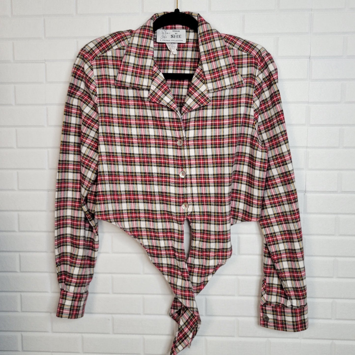 Vintage plaid flannel cropped button up shirt Designs by She oversized XS