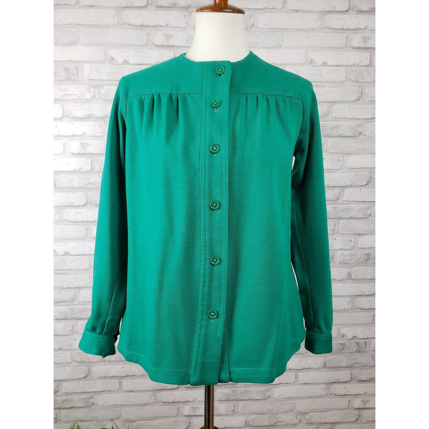 Swing jacket or shacket emerald green wool blend jersey knit, 38-inch bust Joan Leslie for Kasper 1970s