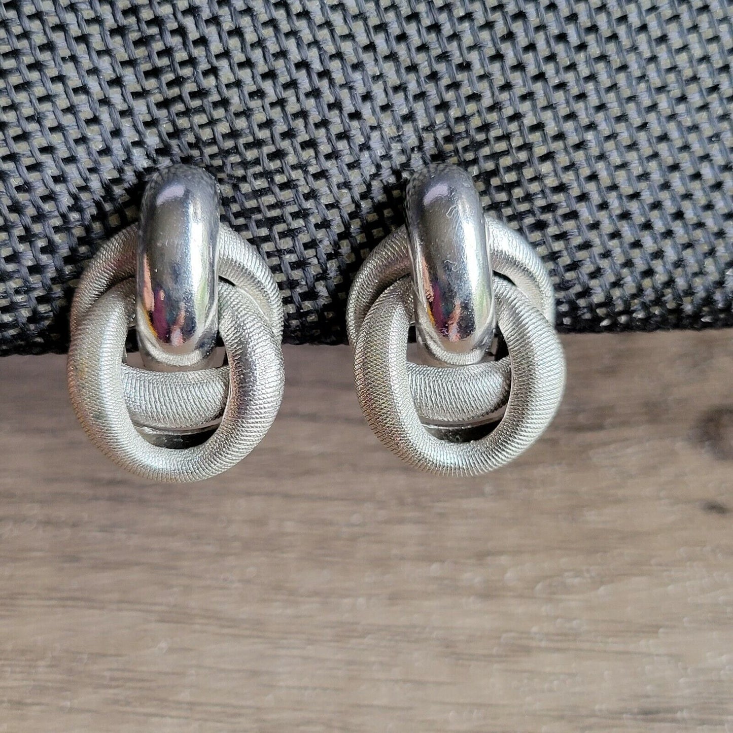 Vintage 1960s-70s clip-on earrings textured silver-tone loops adjustable