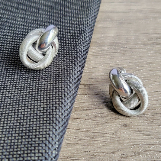 Vintage 1960s-70s clip-on earrings textured silver-tone loops adjustable