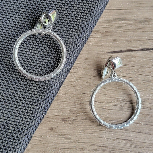 Vintage clip-on earrings mod silver-tone dangle chain front-facing Marilyn hoops